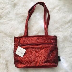 Quilts by Donna Sharp Burgundy Paisley Embroidered Tote Crossbody Bag
